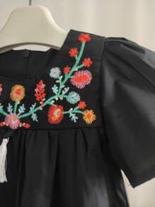 Rochie de vară cu mânecă scurtă pentru fete tinere, cu flori brodate, din bumbac, casual, de prințesă, pentru petrecere