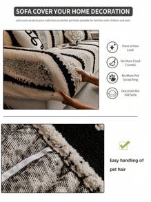 1pc All-Season Stretchy Sofa Cover, Anti-Slip Full Coverage Sofa Seat Cushion Slipcover, Machine Washable Dust-Proof Sofa Blanket, Pet-Friendly For Bedroom, Office, Living Room, Single/2/3/4 Seater - Black and White - View 4