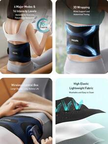 PHILIPS EMS腹部塑形带，燃脂训练器，腹部按摩带，可充电，3档加热设置，适合居家和健身房使用，可促进腰腹部血液循环，缓解肌肉疼痛和不适。情人节礼物，男女皆宜。多种温度和按摩强度可选，适合不同人群。