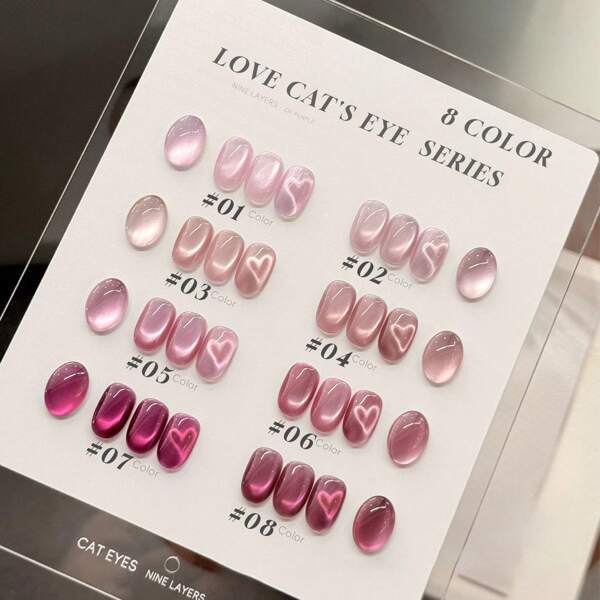 MIANEL Esmalte de uñas de gel con efecto ojo de gato para el verano, 12 ml/pza, de la nueva colección Primavera/Verano 2025 de la serie Blanco Dragón Fruta de color rosa con perlas de vidrio, adecuado para uñas de manos y pies, color rosa, rojo, dorado, decoración de uñas de Halloween y artículos esenciales para la playa, suministros especiales para salones de uñas
