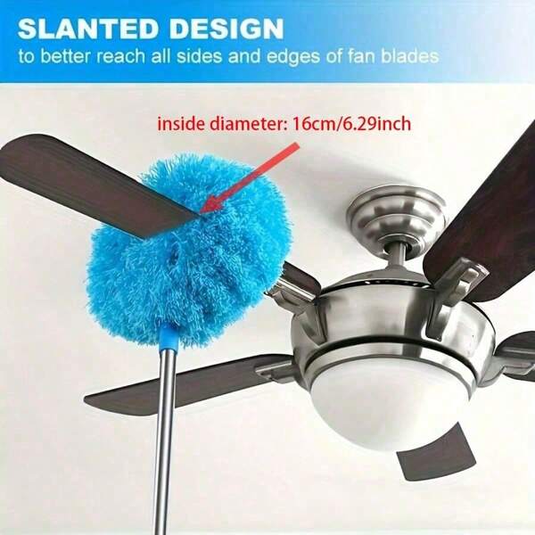 12 Fuß langer Mikrofaser-Deckenventilator-Staubwedel - staubsaugend, wiederverwendbar, maschinenwaschbar, mühelos zu reinigende Bürste - abnehmbare Bürste für einfache Reinigung, ideal für Wohnmobile und den Hausgebrauch