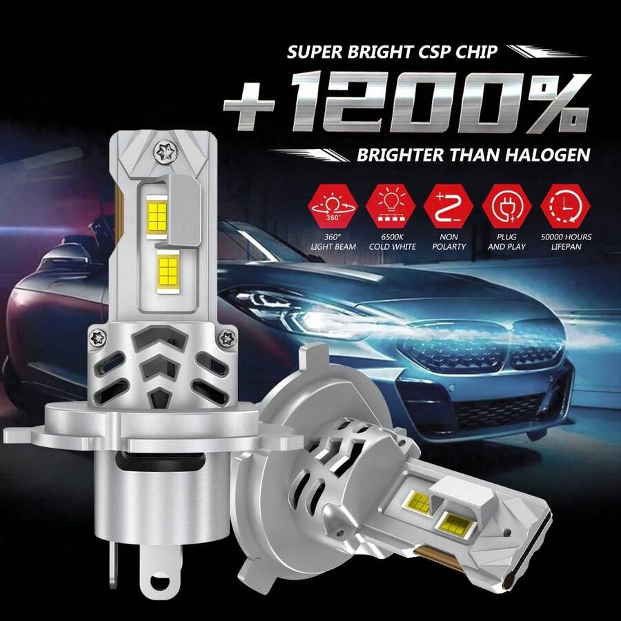 DrViAion 2Pcs 80000LM H4 LED Headlight Bulb 16pcs CSP 8750 9005 HB3 9006 HB4 H9 H11 Car Headlamp Auto Mini Canbus H7 Led Bulb Turbo Light 6500K 12V 180W - White - View 1