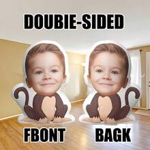 Customized Photo Monkey Pillow, Personalized Cute Face Cushion, Soft & Comfortable Knitted Polyester Fabric, Suitable For Bedroom, Sofa Decor, Birthday, New Year, Valentine's Day Gift, Fits All Ages - Custom Pillow 4 - View 4