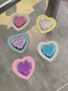 Soporte de teléfono con forma de corazón y gema, soporte plegable para teléfono de piedra preciosa, anillo retráctil de cojín de aire compatible con iPhone, teléfono Android, regalo para cumpleaños, familia y amigos, agarre de teléfono empujar/tirar, accesorios de teléfono