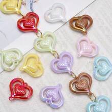 5pcs Acrylic Heart Shaped Double Hole Pendant, Colorful Creative Decorative Accessories For Home, Party, Wedding And More