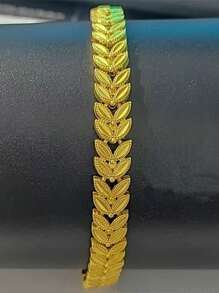 1pc Brass 24K Gold Plated Middle Eastern Style Wheat Ear Bracelet, Great Gift For Mothers And Girlfriends