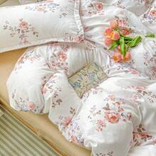 1pc Pink Floral Pattern Thickened Brushed Duvet Cover, Ins Style Cartoon, Skin-Friendly And Soft, Machine Washable, Suitable For All Seasons - Multicolor - View 12