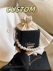 1pc Customized New Stylish And Elegant French Ladies Handbag, Drawstring Closure, Made Of Pu Material, Versatile Item, Versatile Style, Customized Personalized Name Or Holiday Message, Suitable For Women Shopping, Gatherings, Parties, Is The Perfect Gift For Mothers On Mother'S Day - Multicolor - View 6