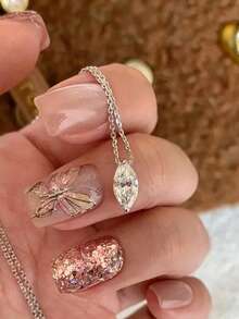 1pc S925 Sterling Silver Minimalist Geometric Pendant Necklace, Elegant Quality Jewelry For Women, Boho Fashion Silver Accessory, Gift For Lover - Silver - View 1