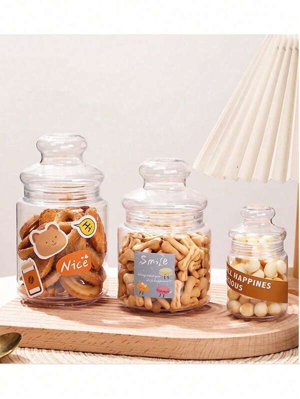 1pc Transparent Plastic Cookie & Candy Jar - Airtight Storage Container For Kitchen, Parties & Gifts