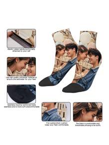 1 Pair Of Printed Socks Men, Custom Personalized Photo, Heat Transfer 360 Degree Print, Personal Face Graphic, Funny Couple Photo Graphic, Premium Summer Socks, Men's Sport Ankle Socks, White Socks For Everyday Wear, Unique Whimsical Gift For Mother's Day, Father's Day And Special Occasions, Black Socks