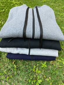 Autumn And Winter Cotton Hoodie Sweatshirt Jacket Solid Color Zipper Cardigan Versatile Sports Top - Burgundy - View 2