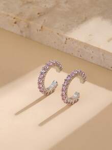 2pcs Fashion Cubic Zirconia No Piercing Clip-On Earrings For Women - Pink - View 1