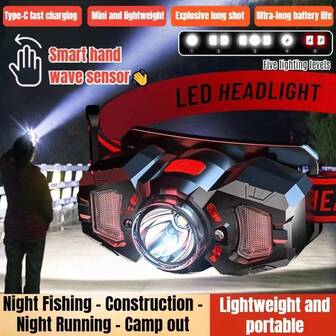 1PC Led Strong Light Headlamp USB Rechageable Motion Sensor Headlight Portable Fishing Camping Outdoor Head Lamp Work Flashlight