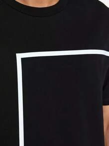 2 Pieces Men's Summer Black Crew Neck White Stripe Print Short Sleeve T-Shirt & Shorts Pajamas Set