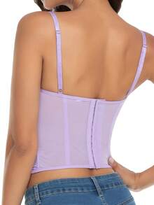 1pc Cute Lace Mesh Camisole, Suitable For Women's Outings, Dates, Nights Out, Party & Clubwear - Purple - View 2