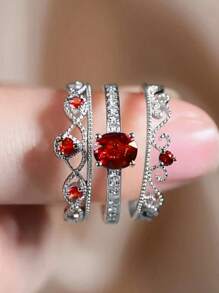 3 Pcs/Set Fashion Blue Cubic Zirconia Ring Set For Women For Wedding Engagement Anniversary Party Band Jewelry Valentine's Day Gift,Mom,Mother,Mother's Day,Gift
