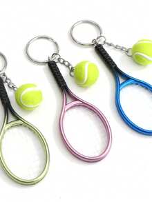 6pcs Unisex Simulate Tennis Racket Sports Memorabilia Keychain, Suitable For Gifts - 6 Colors - View 4