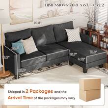 L-Shaped Sectional Sofa, Multi-Seat Modern Sofa With Removable Ottoman, Suitable For Living Rooms, Apartments, Offices,Linen Fabric - 深灰色 - 查看 2