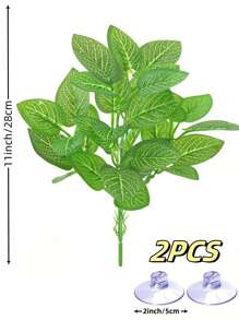 Reptile Plants For Terrariums, Amphibian Habitat Decorations, Artificial Hanging Plants With Suction Cups, Artificial Plants For Gecko Color-Changing Dragon Snake Turtle Tank Accessories