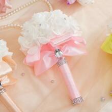 1PC Artificial Bridal Bouquet Simulation Flowers, In The Elaborately Crafted Wedding Scene By Hand, The Bride Gently Holds The Gorgeous Bouquet In Her Hand, While The Bridesmaids Hold Elegant Bouquets Decorated With Ribbons, Jointly Adding Warmth And Beau