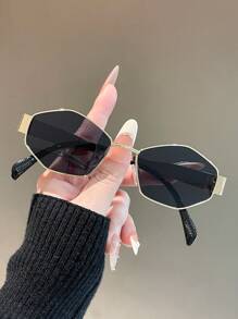 1/2 pièces Lunettes de style chic à monture métallique en forme de losange, convenant à l'usage quotidien et aux activités de plein air pour l'été, les vacances à la plage, les sorties en extérieur et les voyages