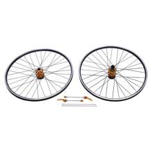 CNCEST Mountain Bike Wheelset, 29 Inch Aluminum Alloy Rim Disc Brake MTB Wheelset, Quick Release Front Rear Wheels Bike Wheels, Double Six-Hole Disc Fit 7-12 Speed Cassette Bicycle Wheelset (Gold)