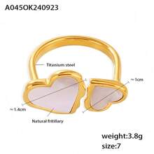 1pc MiDuoDuo Ins Style Natural Shell Heart Print Stainless Steel Minimal Design Women's Accessory Ring - Open Ring - View 14