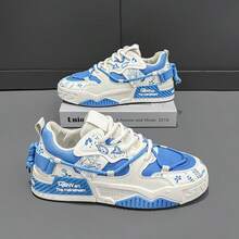 Four-Season Outdoor Walking Shoes Ladies Low-Cut Lace-Up Thick Sole Strong Grip Street Skateboard Shoes Niche College Wind Outdoor Park Running Shoes - 藍色 - 查看 4