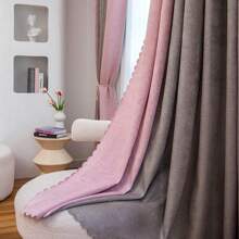 1pc Patchwork Linen Blend Curtain Decoration For Home