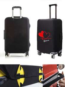 Customized Name Letter Pattern Luggage Protective Cover Dust Cover Anti-Scratch Protective Cover, Black Elastic Luggage Cover Suitable For 18-32 Inch Fashion Trolley Case Thickened Elastic Dust Bag Travel Accessories
