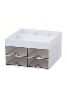 Caja de almacenamiento de cosméticos con 4 cajones, caja de almacenamiento de escritorio adecuada para oficina, habitación, almacenamiento de artículos de papelería, cosméticos, bolígrafos, brochas de maquillaje y productos de cuidado de la piel