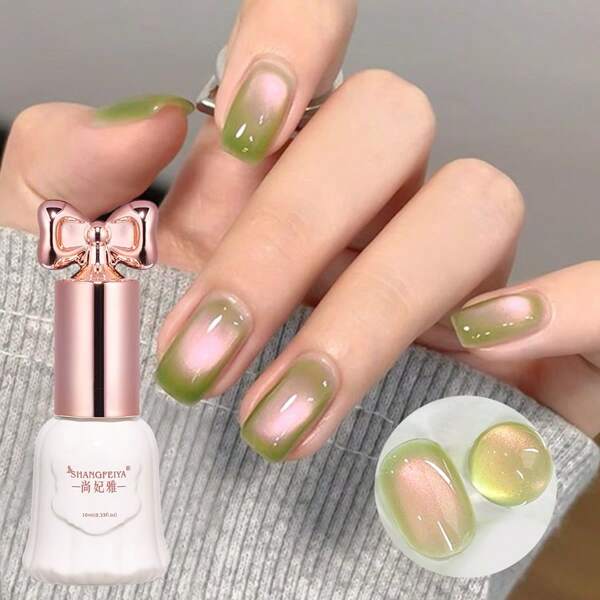 SHANGFEIYA 10ml Guava Cat Magnetic Gel Nail Polish Spring Summer Gel Nail Sparkly Green Glass Beads Cat Eye Gel 3-Color Set Soak Off Varnish For Nails 1pc/3pcs