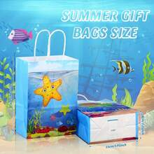 12/18/24件卡通海洋动物派对用品礼品袋海洋动物主题卡通礼品袋彩色海洋主题礼品袋生日派对礼品袋 - 藍色 - 查看 4