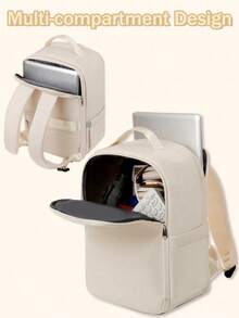 男女通用大容量旅行背包 - 航空认可的随身行李袋，配有干/湿隔层、尼龙、多个口袋和收纳袋，军用风格设计，适合学校、学校配件和学校用品 - 米色 - 查看 6