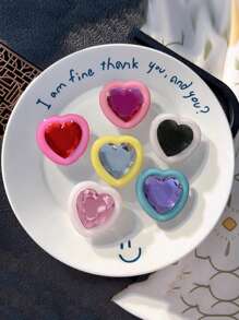 Soporte de teléfono con forma de corazón y gema, soporte plegable para teléfono de piedra preciosa, anillo retráctil de cojín de aire compatible con iPhone, teléfono Android, regalo para cumpleaños, familia y amigos, agarre de teléfono empujar/tirar, accesorios de teléfono