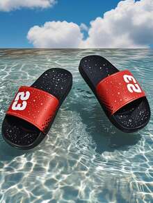 Youth, Campus Student Boy & Girl Indoor Slippers, Bathroom Slippers, Outdoor Beach Slippers, Pool Slippers, Rainy Day Slippers, Soft & Comfortable, Non-Slip Sole, Slippers, Slip-On Sandals, Lucky Number (23) - Red - View 5
