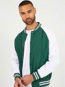 brave soul Lightweight Varsity Bomber Jacket, Green - Green - View 4