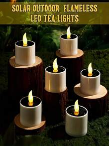 Solar Powered Candle Outdoor Waterproof, 6 LED Flameless Solar Tea Light Candles With Dusk To Dawn Sensors, Suitable For Window Exterior Lantern Porch Garden Courtyard Decoration