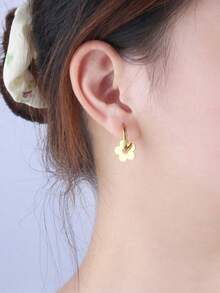 1 Pair 18K Plated Stainless Steel Thick Round Hoop Earrings, Fashionable Luxury Style For Women, Suitable For Party, Date, Office Work - Yellow Gold - View 8