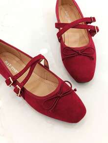 RevReaL Suede Cross-Strap Ballet Flats Vintage Bow Beach Summer - Wine - View 3
