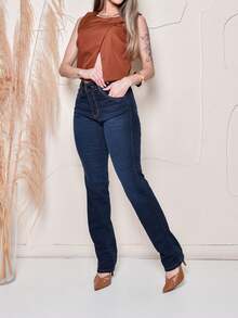 High Waist Flare Jeans - Dark Wash - View 3