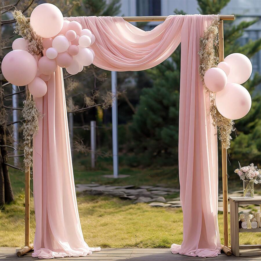 Valance Freehand Decoration Pink Curtain For Wedding - 70 X 550cm Transparent Curtains Scarves Voile Curtain Wedding Arch Wall Hanging Decoration For Living Room Wedding Party Ceremony Stage Decoration - 粉色 - 查看 1