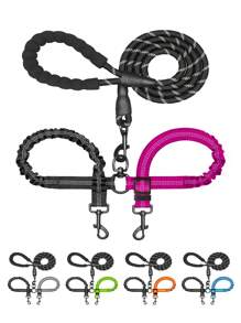1pc Multi-Functional Dual Dog Leash Set, Can Be Used To Walk 1 Small And 1 Large Dog Simultaneously Or As A Car Seatbelt, High Elasticity Shock Absorbing Adjustable & Anti-Twist 360° Swivel Design, Durable Nylon Material With Reflective Strips, Suitable For Outdoor Use With Different Dog Breeds