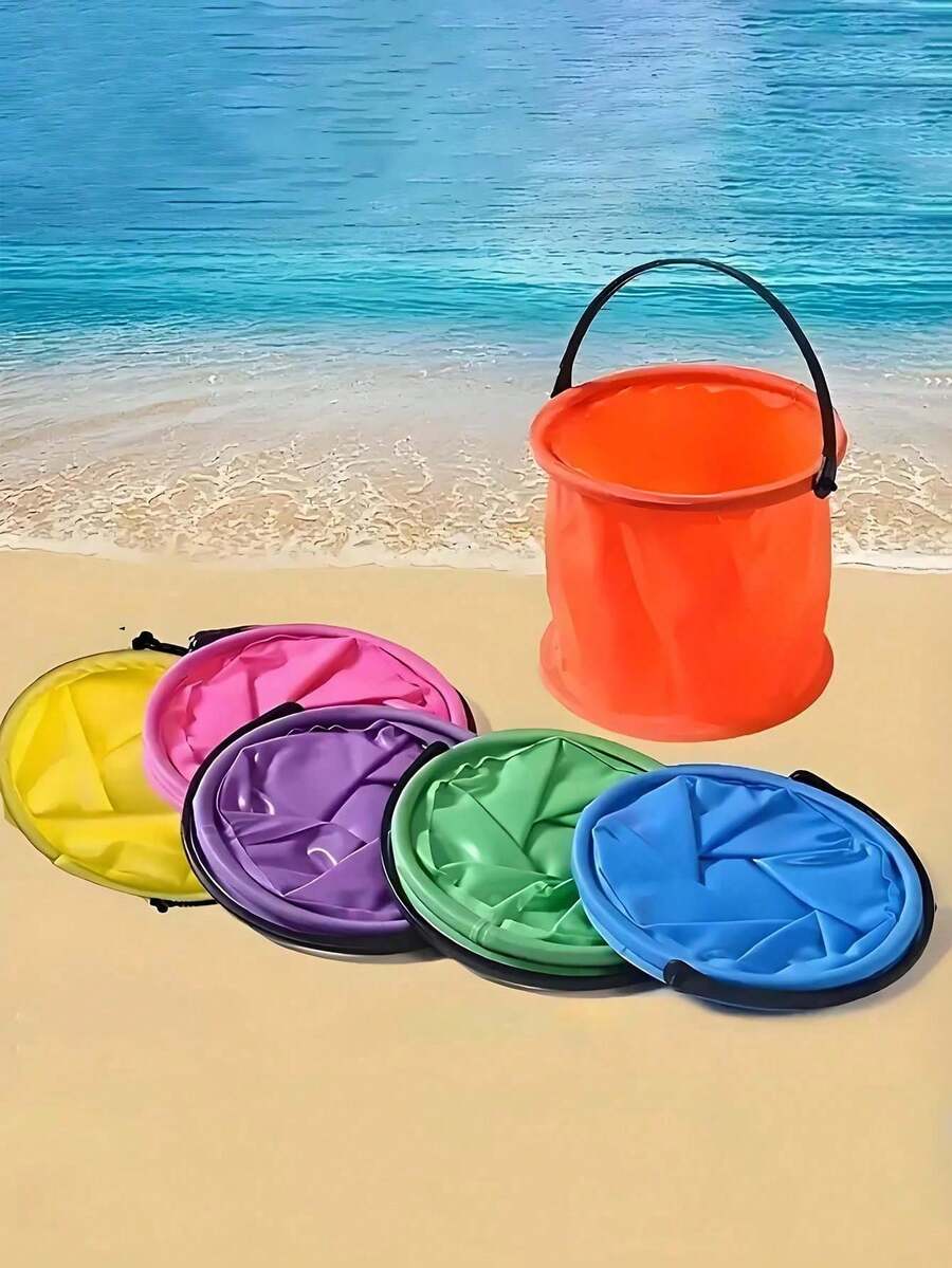 Foldable Bucket With Handle, Mini Collapsible Beach Bucket, Pencil Wash Bucket, PVC Paint Bucket, Multi-Functional Foldable Fishing Bucket For Outdoor Use, Gardening Watering, Cruise Cleaning, Camping, Travel, Beach, Pool, Picnic Essentials