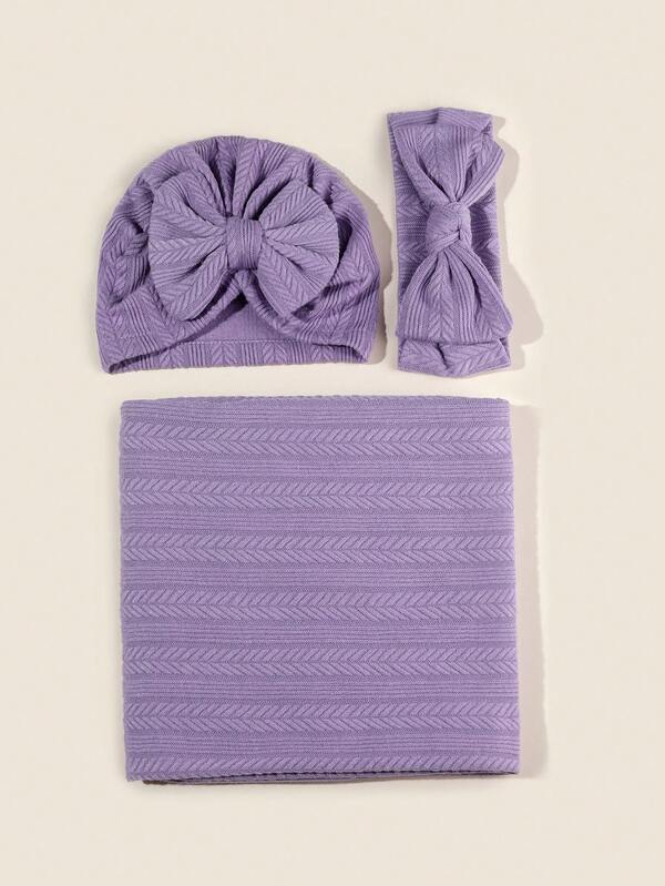 3 قطع/طقم بطانية تقليص الرضيع للأشهر من 1-6، بطانيات مقوَّشة منسوجة للربيع والخريف للرضَّع، إكسسوارات عصابة الرأس للرضع