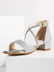 Gold/Silver Glitter Children High Heel Sandals, Suitable To Match With Shiny Dresses For Summer Outings