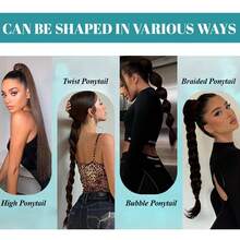 合成马尾辫接发松紧带黑棕色马尾辫接发 女士 24 英寸长直发柔软自然马尾辫 - 彩色 - 查看 11