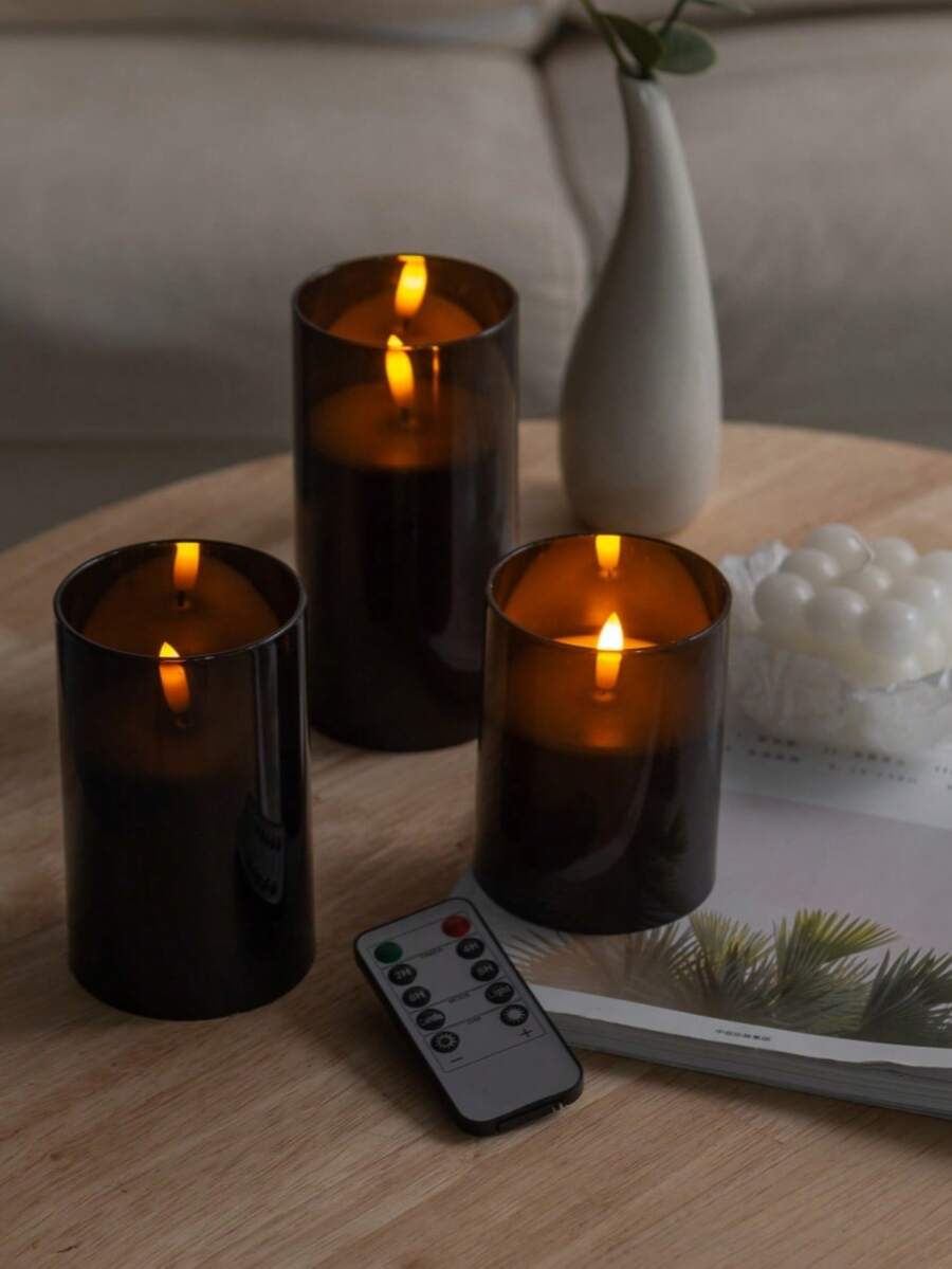 3 件套无焰 LED 蜡烛套装 - 带遥控器的闪烁蜡烛，8 种模式，高透明度塑料，节能电子夜灯 - 适用于生日、婚礼、圣诞装饰、室内和室外使用
