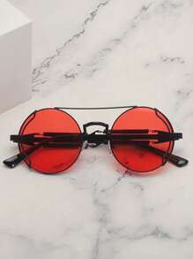 1 pezzo Occhiali da vista unisex con montatura metallica tonda, stile punk, vuota, occhiali decorativi retrò non mainstream, adatti per uso quotidiano, estate, spiaggia, vacanza, all'aperto, viaggio